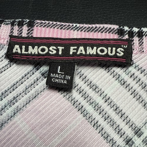 Almost Famous Plaid Stretch Button Up Y2K Crop Top L - Picture 5 of 10
