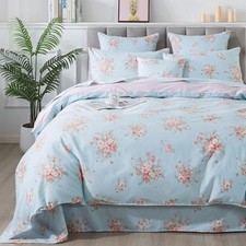 Duvet Cover Set Twin Blue Rose Floral Bedding Rustic Peony Flower Comforter