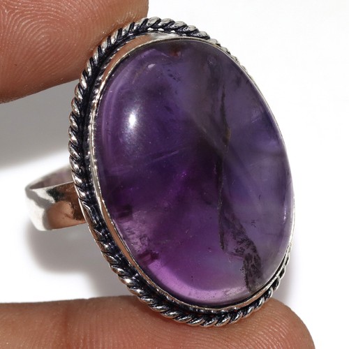 Oval Amethyst Vintage Ring - 925 Sterling Silver Boho Chic Jewelry For Women (Size 9) - View #3