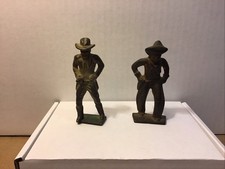 Two Vintage Antique Dime-store Grey Iron Western Cowboy Gunslingers