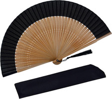 Hand Held Fan for Women Foldable, Chinese Japanese Vintage Bamboo Silk Folding F