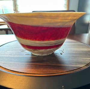 Yalos Casa Murano Rouge Opalescent Art Glass Centerpiece Swirl Bowl