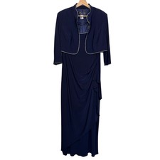 Alex Evenings Rhinestone Trim Jacket Dress 16 Navy Blue Mother of the Bride Gown