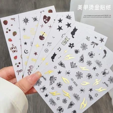 6Pcs Nail Art Sticker Web Bow Cat Sun Star Self-Adhesive Slider Decoration NH30