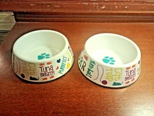 Set of 2 Whisker City Plastic Cat Bowls ~ Food Water Dish ~ 5" x 1 3/4" deep