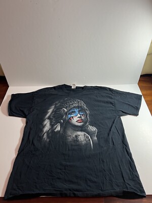 Native American Woman Graphic Shirt Mens 2XL Black Short Sleeve Y2K (0425)