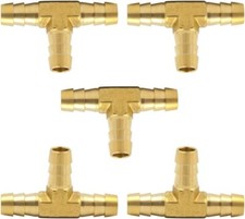 Brass Hose Barb Tee 3/8" Barbed X 3/8" Barbed X 3/8" Barbed T-Fitting Pack of 5