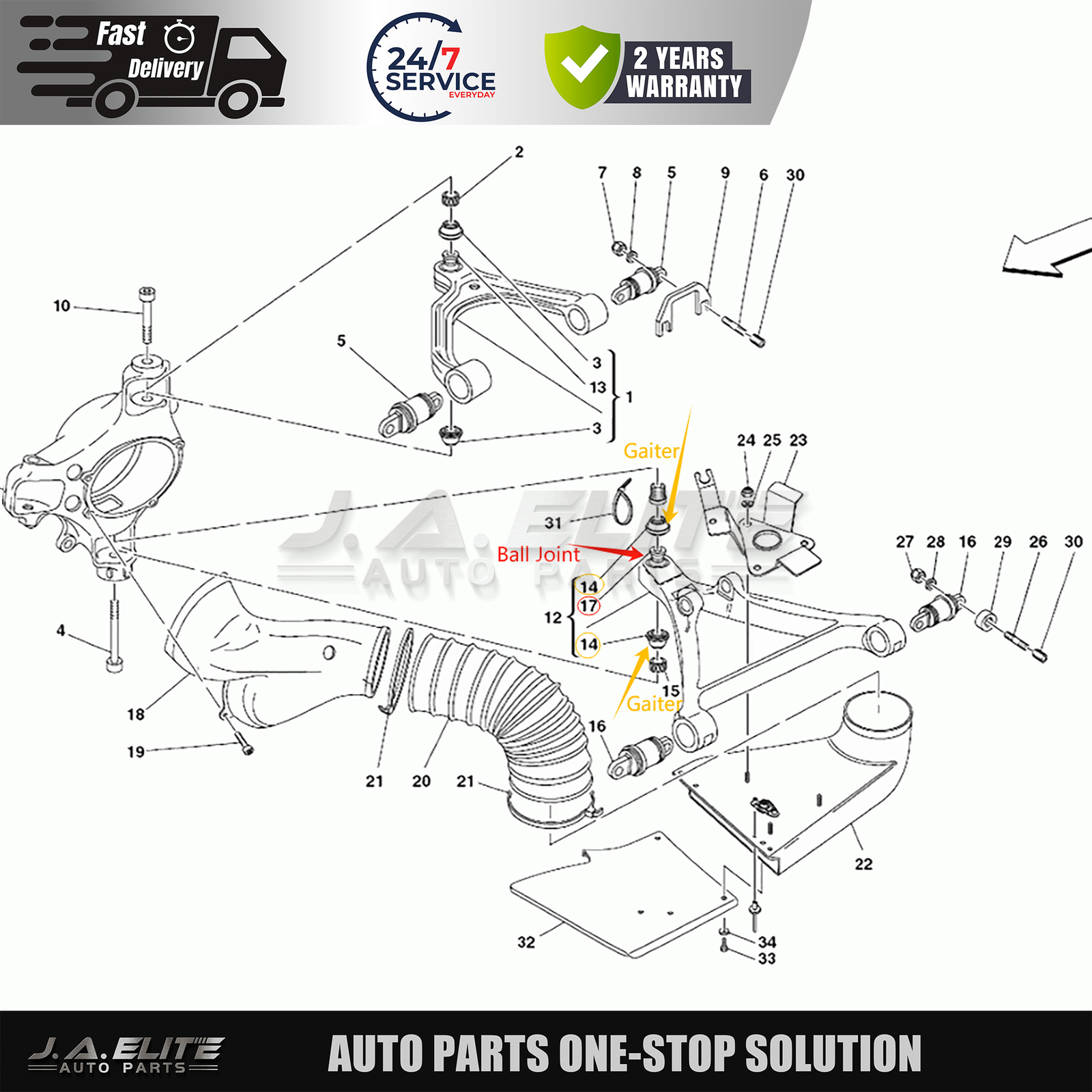3pcs Lower Control Arm Ball Joint & Gaiters fit Ferrari 430 599 612 360, 203632