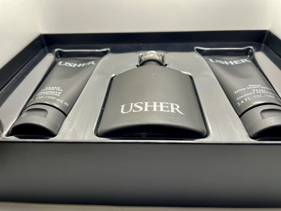 Juego de 3 piezas USHER By Usher para hombres 3,4 oz EDT Spr + 3,4 oz Sh.Gel + 3,4 oz afeitado en popa - NUEVO Foto 4 de 4
