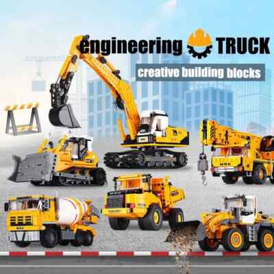 MOC Engineering Crane Truck & Wheel Loader Building Blocks DIY Toy for Kids   