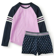 Wonder Nation Girls 2 PC Sleep Set Long Sleeve Shirt  Shorts X-Large 14-16 Vi