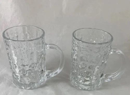 Two MIKASA Frostfire Crystal Textured Glass 14oz BEER, COFFEE MUGS Japan 5” T