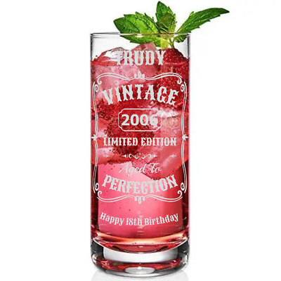 Personalisiertes Wodka Hiball Glas, Geburtstagsgeschenk 18. 21. 30. 40. 50. 60.