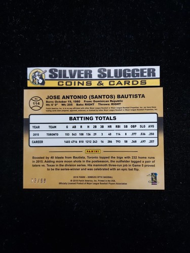 2016 Jose Bautista "Joey Bats" Panini Donruss Optic Name Variation Red /99 SP - Picture 2 of 2