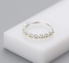 Sweet Adjustable Silver Coloured Detailed Daisy Flower Ring M N O P Q R S T U