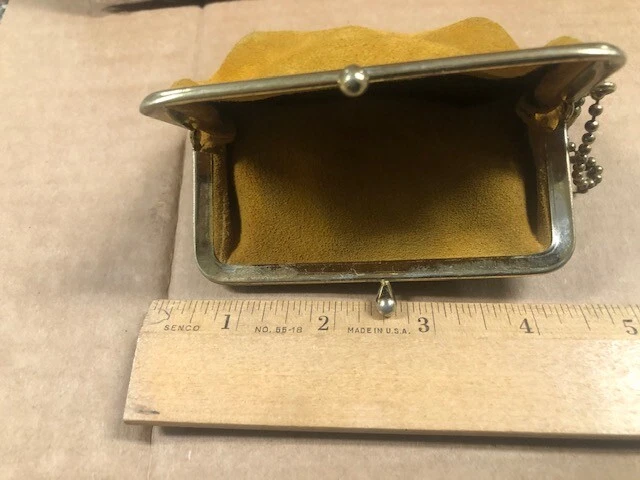 Bolso de cambio monedero vintage beige de lona/cuero suave con marco de bloqueo de beso  Foto 4 de 4