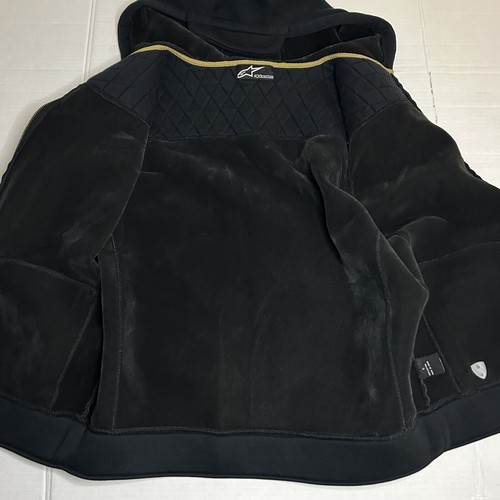 Vintage Y2K Alpine Stars Black Quilted Hoodie Sweatshirt Velour Lined Mens Large - Picture 8 of 10