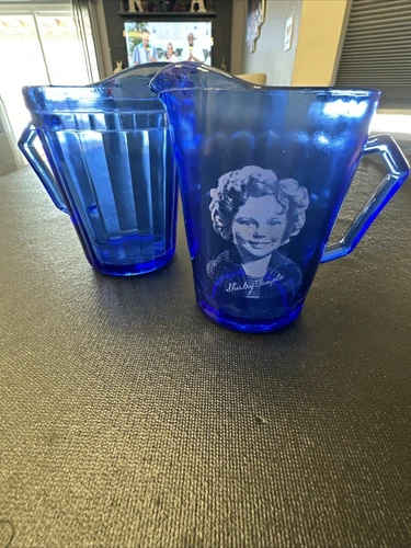 Cobalt Blue Shirley Temple Pitcher W/other Hazel Atlas Depression Glass 1930s
