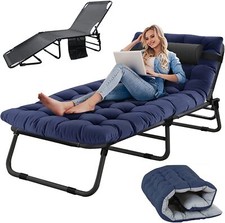 Begonia.K Camping Cot 4 Position Adjustable Folding Tri-Bed w/Mat Travelling