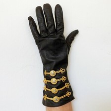 GIANNI VERSACE brown leather gloves with chains  with Medusa from 1993/94 Naomi