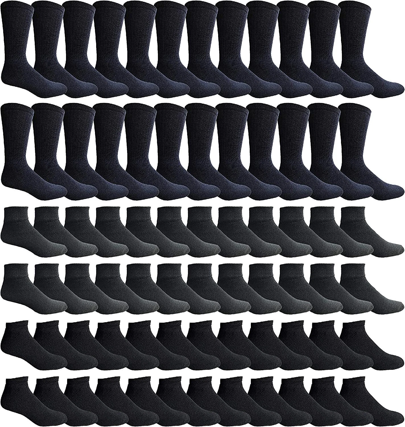 72 PK Bulk Thick Cotton Socks Womans Crew Cut, Ankle Sport Socks -(Black, 9-11)