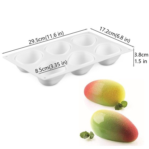 Stampo in silicone 3D 6 stampi per mousse torta a forma di mango vassoio stampo per dessert cioccolato - Foto 2 di 7