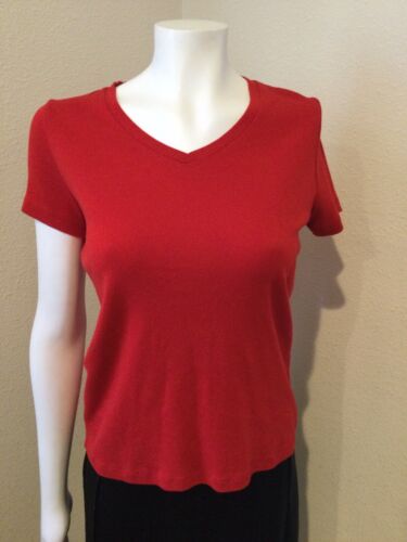 New Women’s St JOHN’S BAY V-neck Cap sleeve Red 100% cotton T-shirt top size PS - Afbeelding 1 van 5