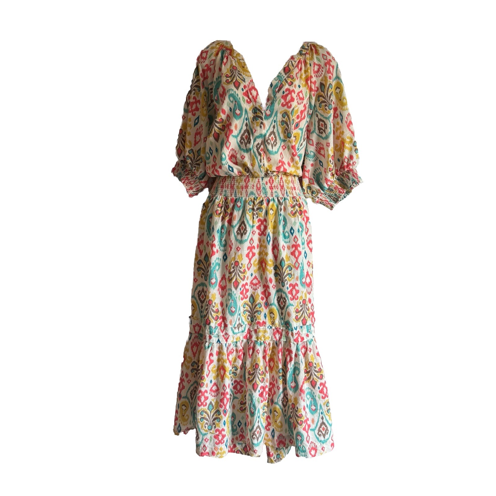Anthropologie Maxi Dress 2X Ikat Pattern Multi Color Pockets Lined-image