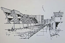 Karl Sally Bauer-Oltsch: Taufkirchen, Platanenstr. (Tuschezeichnung, dat. 1975)