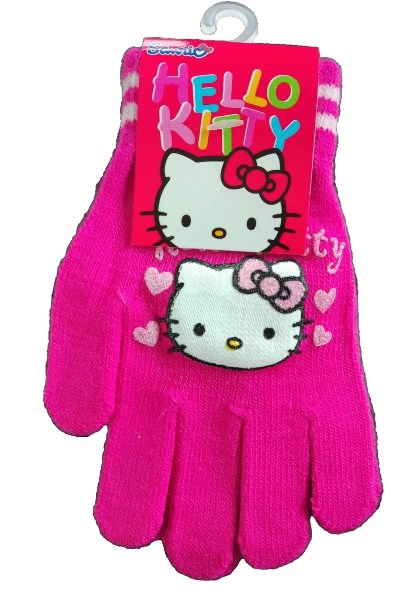 Gants D'hiver Fille – Taille Unique – Beige à Rayures Bordeaux Et Rose (Motif Ours)
