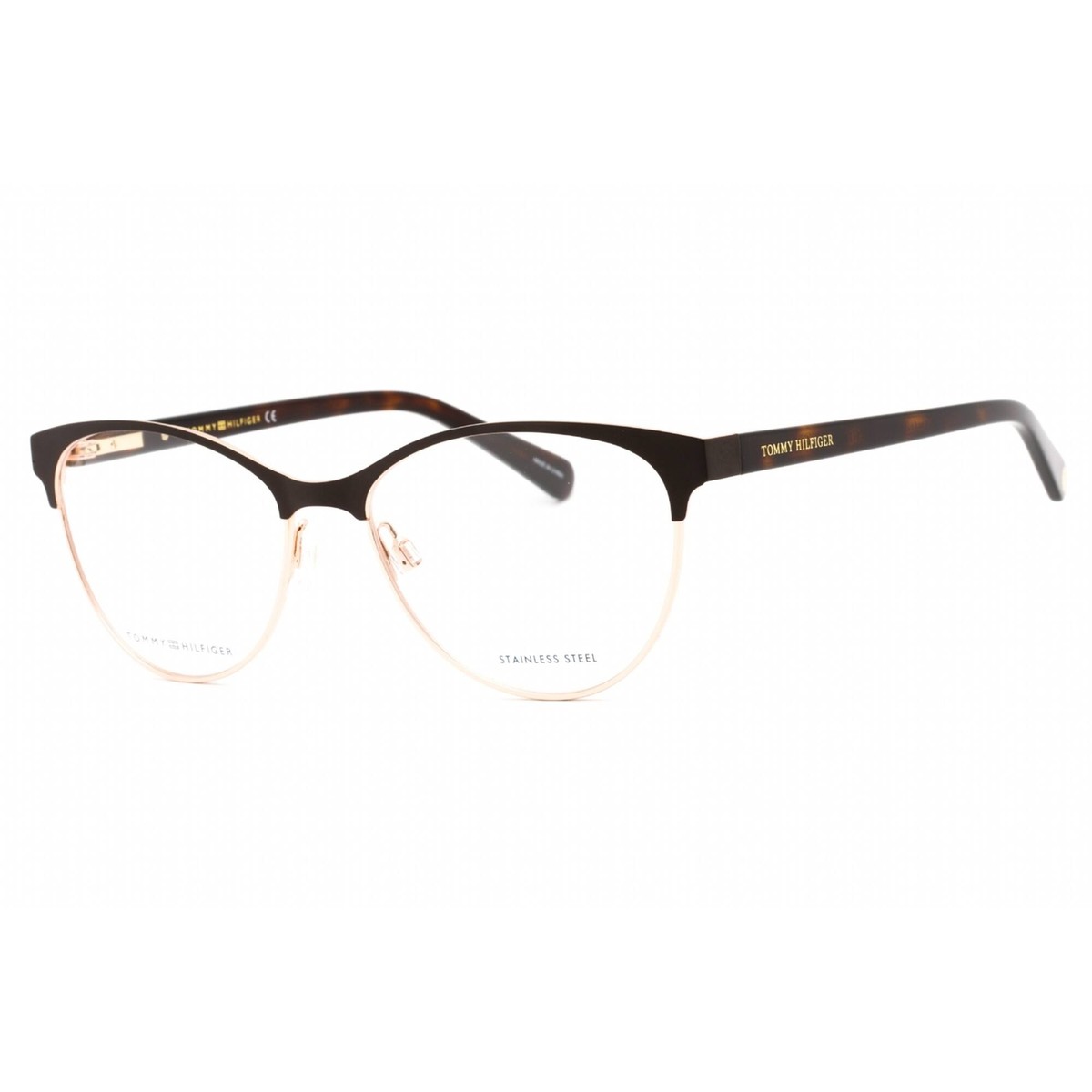 Tommy Hilfiger Women's Eyeglasses Matte Brown Gold Oval Frame TH