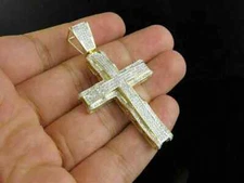Mens 10K Yellow Gold Over Round Cut Pave Diamond Cross Pendant Charm 2.50 Ct