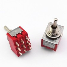10Pcs 3PDT Mini Toggle Switch ON--OFF-ON 9 Pin Red Latching MTS-303