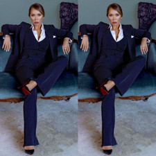 Navy Pinstriped 3Pcs Women Suits Business Party Formal Office Fashion Wear Suit