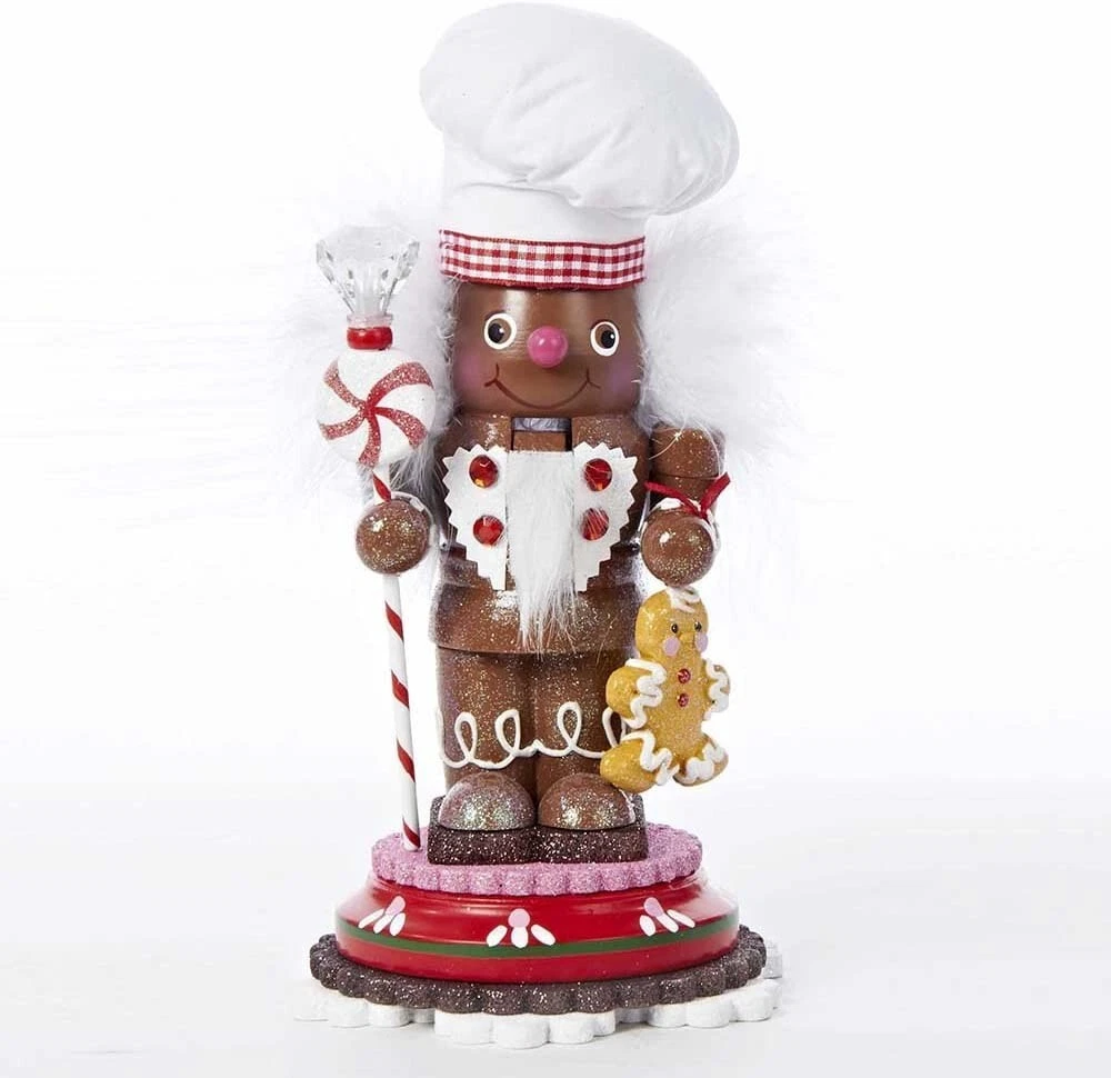 New Kurt Adler Gingerbread Chef Wood Nutcracker With Cookie & Peppermint Stick