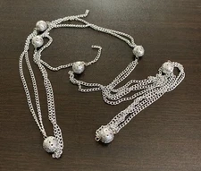 Vintage Silver Tone Double Stranded Ball Beaded Necklace