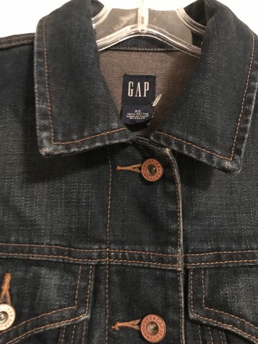New Gap Dark Denim Jacket Women XSmall Blue Jean Cotton Stretch Dark Wash U42 - Picture 6 of 11