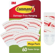 Command Poster Adhesive Strips, Value Pack, 60 Adhesive Strips, White - Ideal fo 0.18 per strip