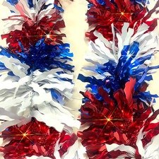 33 Ft 4Th of July Patriotic Tinsel Garland Decoration Red White Blue Chunky Glit