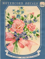 Vintage Meyercord Decal X 502-A Rose -forget-me-not violet in ribbon