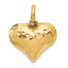 14k Yellow Gold Hollow Faceted Puffed Heart Charm or Pendant, 18mm