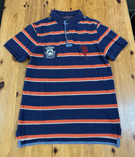 U.S. Polo Assn. Boys Striped Pony Cotton Polo Shirt Blue XL