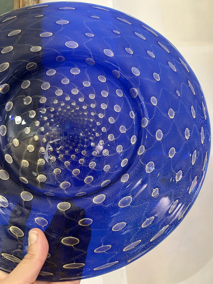 Большое муранское стекло синяя пластина баровье и тозо золотые хлопья - Изображение 2 из 4