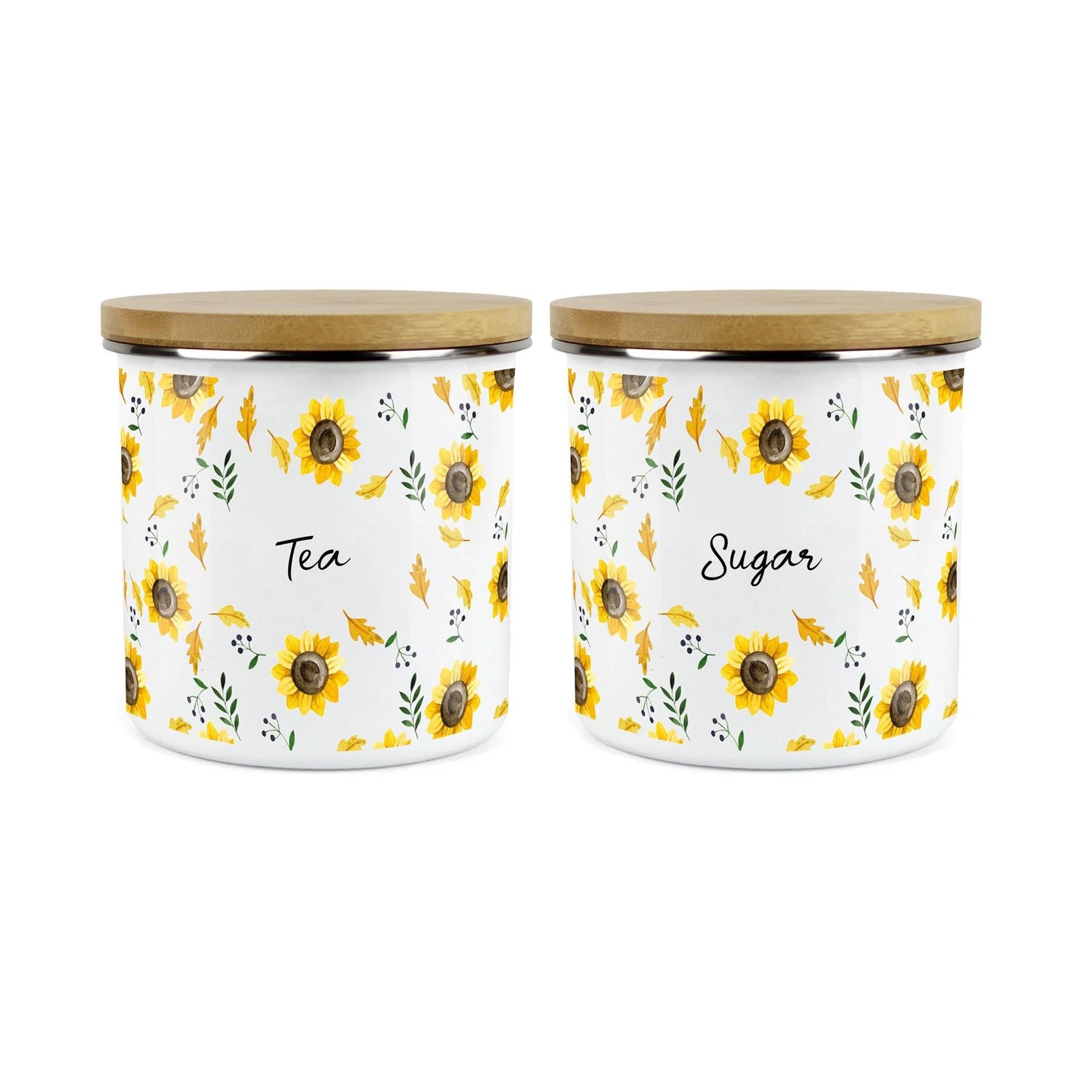 Tea & Sugar Storage Canister - Sunflowers Yellow Kitchen Storage Jar