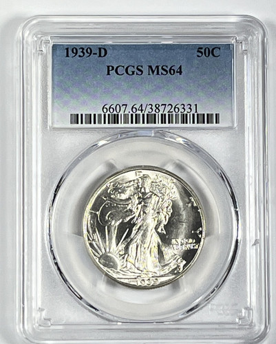 1939-D Walking Liberty Half Dollar : PCGS MS64 Blazing White