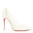 CHRISTIAN LOUBOUTIN Pigalace 100 Dentelle Nuage Crepe ivory satin heels EU37.5