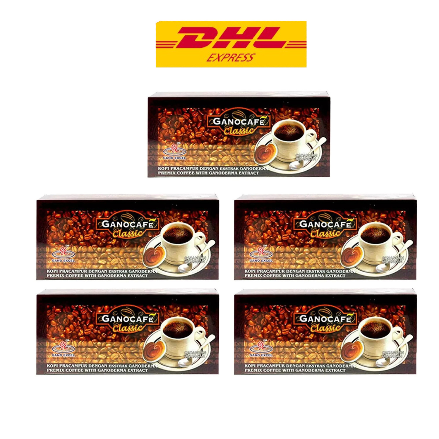 5 X Ganocafe Classic Gano Excel Cafe Coffee Ganoderma Lucidum 30 Sachets - DHL