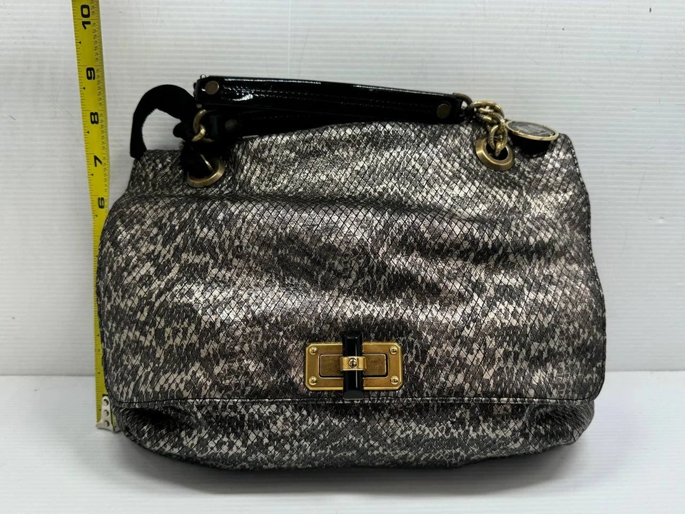 Bolso feliz de hombro holgado Y2K Lanvin metálico plateado serpiente cuero texturizado  Foto 4 de 4