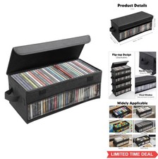 CD Storage Box Holder with Handles Stackable Flip Top Lid Transparent Window