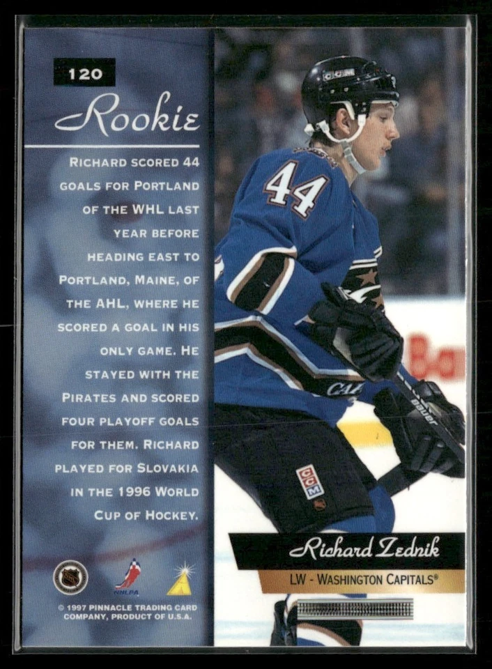 1996-97 PINNACLE ZENITH RICHARD ZEDNIK WASHINGTON CAPITALS RC #120 - Image 2 of 3
